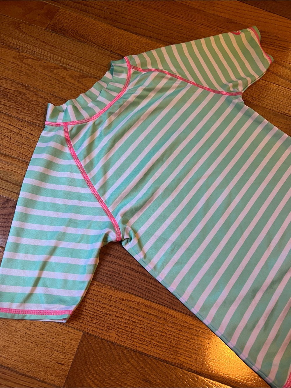 O'Rageous! Mint & White Striped Rash Guard with Pink Stitching size XS 6/6X - Picture 15 of 16